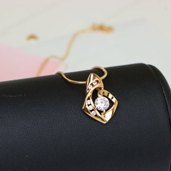 "Rose Gold Twist Pendant with Central Round Stone and Side Accents, XPPT1509 - Picture 4 of 13